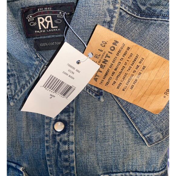 RRL Ralph Lauren Icon Western Shirt Blue Denim Size 2 - Picture 7 of 8